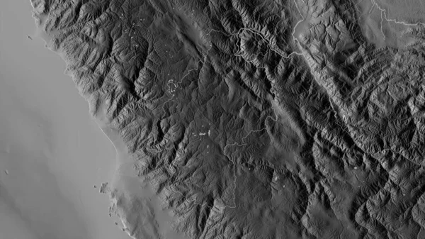 Huancavelica Región Del Perú Mapa Escala Grises Con Lagos Ríos — Foto de Stock