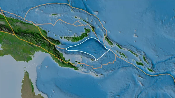 衛星上の隣接するプレートの概要ソロモン海地殻プレートと境界ヴァン グリンテンIの地図投影 斜めの変換 — ストック写真