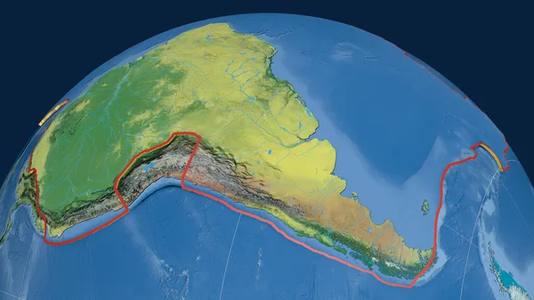 Płyta Tektoniczna Ameryki Południowej Wytłoczona Kuli Ziemskiej Mapa Topograficzna Renderowanie — Zdjęcie stockowe