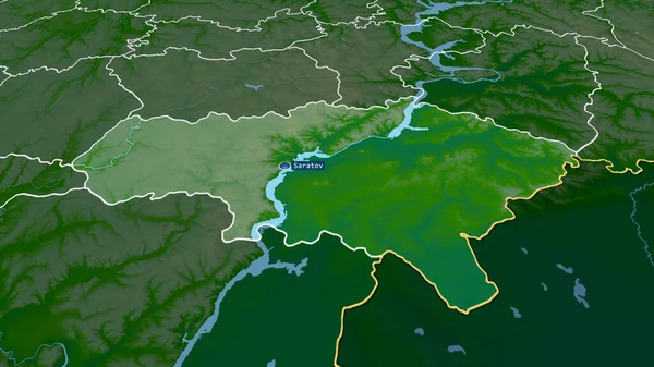 Saratov Regione Della Russia Ingrandito Evidenziato Con Capitale Principali Caratteristiche — Foto Stock