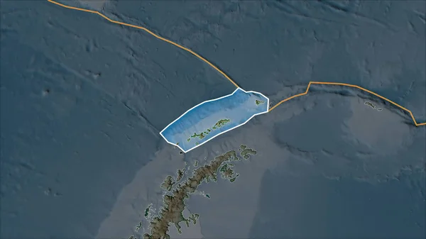 Placa Tectónica Delineada Shetland Mapa Físico Separada Por Desaturación Sus — Foto de Stock