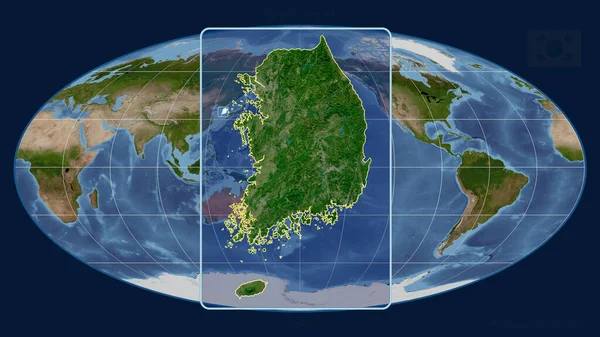 Přiblížený Pohled Jižní Koreu Perspektivními Liniemi Proti Globální Mapě Mollweidově — Stock fotografie