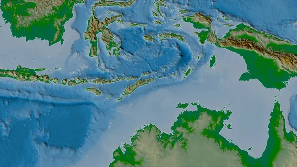 Timor Tektonikus Lemez Környéke Van Der Grinten Vetület Fizikai Térképén — Stock Fotó