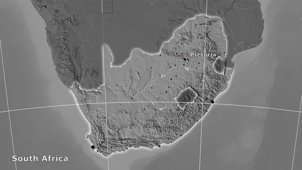 Area Sudafricana Sulla Mappa Dell Elevazione Bilivello Nella Proiezione Stereografica — Foto Stock