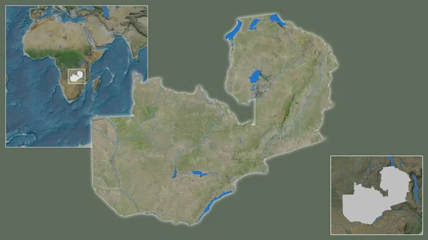 ザンビアの閉鎖とその地域と大規模な世界地図の中心部に位置しています 衛星画像 — ストック写真