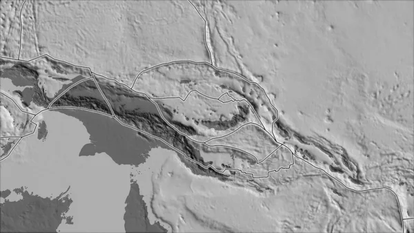 Tectonic Plates Borders Bilevel Elevation Map Areas Adjacent South Bismarck — Stock Photo, Image