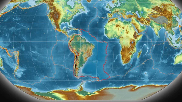 Zuid Amerika Tektonische Plaat Geschetst Globale Topografische Reliëfkaart Kavrayskiy Projectie — Stockfoto