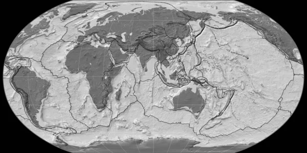 Weltkarte Der Robinson Projektion Zentriert Auf Östliche Längengrade Bilevel Topographische — Stockfoto