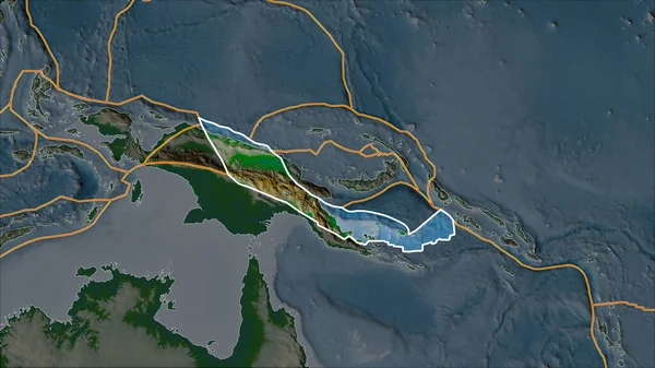 隣接する地域の砂漠化によって区切られた物理的な地図上の木の板の概要 ヴァン グリンテンI予測 斜めの変換 — ストック写真