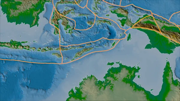 Les Plaques Tectoniques Bordent Carte Physique Des Zones Adjacentes Zone — Photo