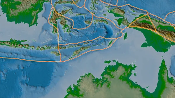 Tectonische Platen Grenzen Aan Fysieke Kaart Van Gebieden Grenzend Aan — Stockfoto