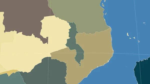 Malawi Jego Sąsiedztwo Daleka Perspektywa Skośna Brak Konturu Kolorowa Mapa — Zdjęcie stockowe