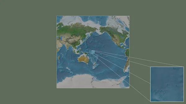 확장되고 지역은 세계의 지도에서 프레임의 모서리를 연결하는 선으로 추출되었다 — 스톡 사진