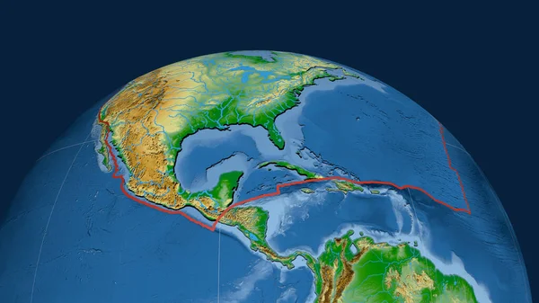 Placa Tectónica América Norte Delineada Globo Mapa Físico Cor Renderização — Fotografia de Stock