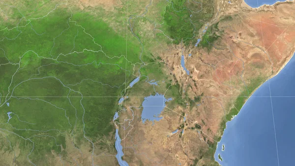 Oeganda Zijn Buurt Afstandelijk Schuin Perspectief Geen Contouren Satellietbeelden — Stockfoto