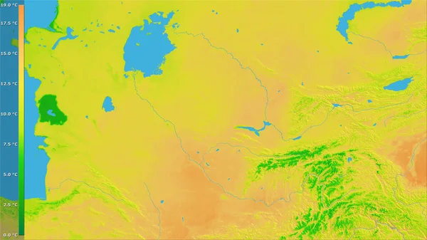 stock image Mean diurnal temperature variation within the Uzbekistan area in the stereographic projection with legend - raw composition of raster layers