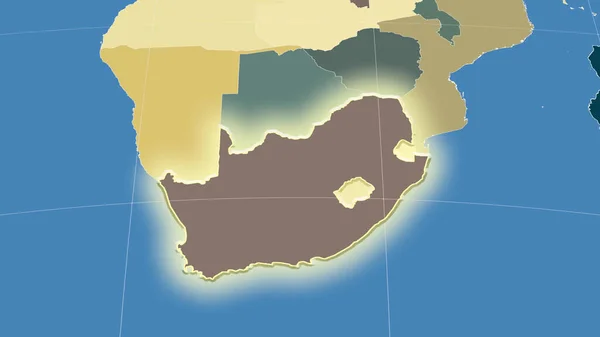 Южная Африка Окрестности Далекая Косовая Перспектива Форма Светилась Цветная Карта — стоковое фото