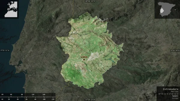 Экстремадура Автономное Сообщество Испании Спутниковые Снимки Форма Представленная Территории Страны — стоковое фото