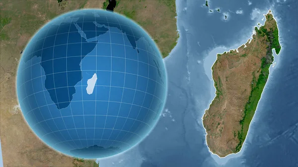Madagascar Globo Con Forma Del Paese Contro Mappa Ingrandita Con — Foto Stock