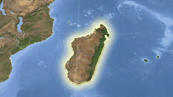 Madagaskar Und Seine Umgebung Distanzierte Schrägperspektive Form Glühte Satellitenbilder — Stockfoto