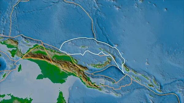 Placa Tectónica Bismarck Norte Delineada Bordas Placas Adjacentes Mapa Físico — Fotografia de Stock