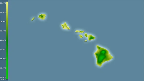米国内で最も暖かい月の最高温度伝説と立体投影のハワイエリア 光輝く輪郭を持つラスター層の生の組成 — ストック写真