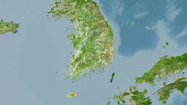 South Korea Area Satellite Map Stereographic Projection Raw Composition Raster — Stock Photo, Image