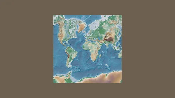 世界大比例尺地图的正方形框架 呈倾斜的范德格林登投影 以多哥领土为中心 彩色物理图 — 图库照片