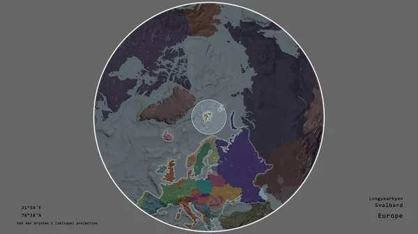 Oblast Svalbardu Označená Kruhem Rozsáhlé Mapě Kontinentu Izolované Odumřelého Pozadí — Stock fotografie