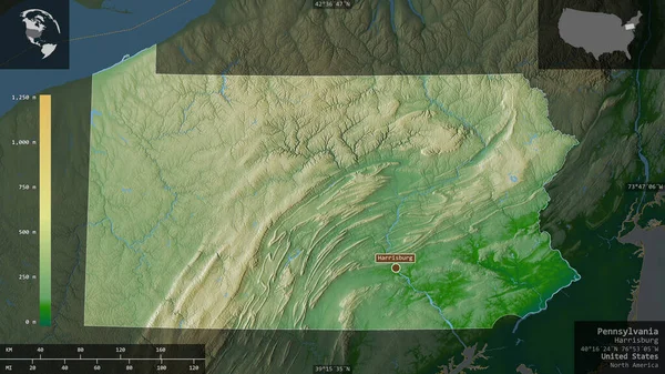 Pennsylvania Bundesstaat Der Vereinigten Staaten Farbige Shader Daten Mit Seen — Stockfoto