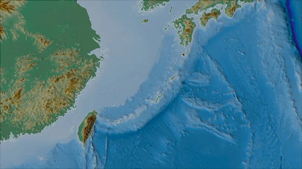 Okolice Płyty Tektonicznej Okinawa Mapie Płaskorzeźby Projekcji Van Der Grinten — Zdjęcie stockowe