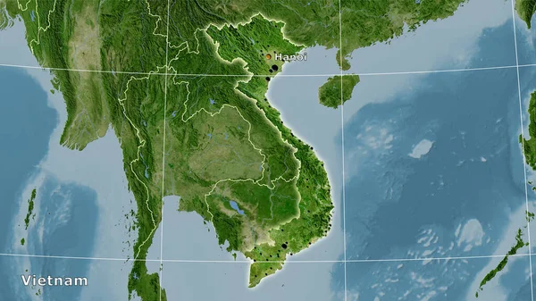 Obszar Wietnamu Mapie Satelitarnej Projekcji Stereograficznej Kompozycja Główna — Zdjęcie stockowe