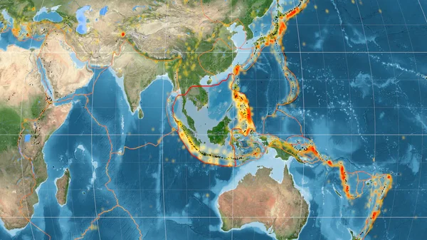 Sunda Tectonic Plate Outlined Global Satellite Imagery Kavrayskiy Projection Rendering — Stock Photo, Image