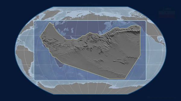 Vista Ampliada Somalilândia Delinear Com Linhas Perspectiva Contra Mapa Global — Fotografia de Stock