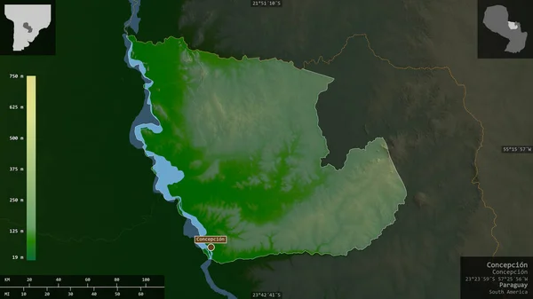 Concepcion Departement Paraguay Farbige Shader Daten Mit Seen Und Flüssen — Stockfoto