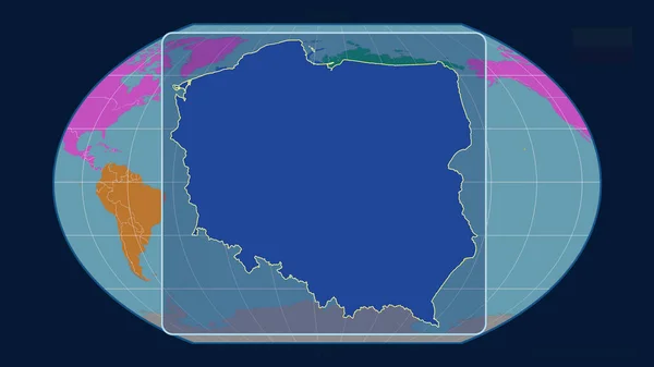 Vista Ampliada Del Contorno Polonia Con Líneas Perspectiva Contra Mapa — Foto de Stock