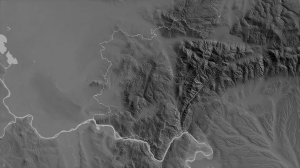 Caras Severin County Romania Grayscaled Map Lakes Rivers Shape Outlined — Stock Photo, Image