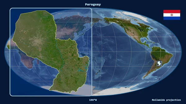 Vergrößerte Ansicht Von Paraguay Mit Perspektivischen Linien Gegen Eine Weltkarte — Stockfoto