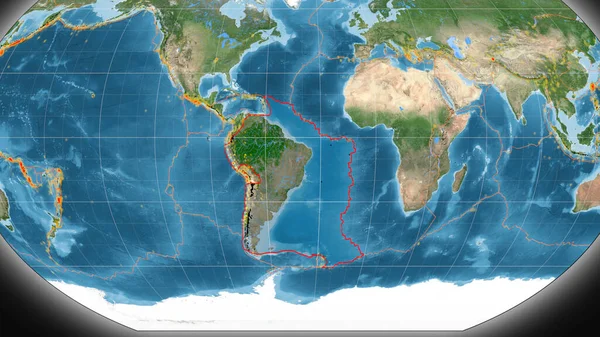South America Tectonic Plate Outlined Global Satellite Imagery Kavrayskiy Projection — Stock Photo, Image