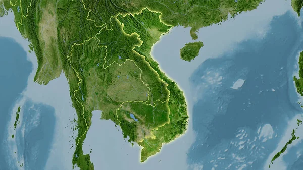 Vietnam Gebiet Auf Der Satelliten Karte Der Stereographischen Projektion Rohzusammensetzung — Stockfoto