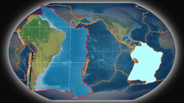 Płyta Tektoniczna Ameryki Południowej Ekstrudowana Prezentowana Globalnej Mapie Topograficznej Projekcji — Zdjęcie stockowe