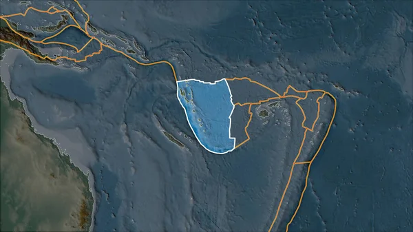 Αναδίπλωση Της Τεκτονικής Πλάκας New Hebrides Στον Ανάγλυφο Χάρτη Που — Φωτογραφία Αρχείου