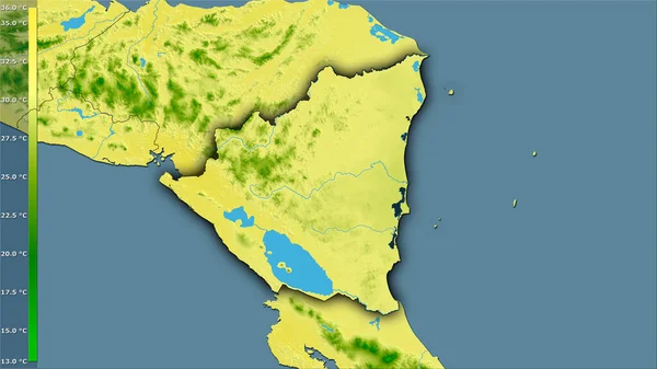 Maximum Temperature Warmest Month Nicaragua Area Stereographic Projection Legend Raw — Stock Photo, Image