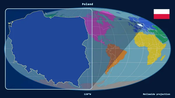 Przybliżony Obraz Polski Przedstawiający Linie Perspektywiczne Stosunku Mapy Globalnej Projekcji — Zdjęcie stockowe