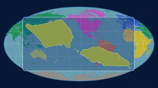 モルルワイド プロジェクションの世界地図に対する遠近法線を持つサモアのアウトラインの拡大表示 形を中心に 大陸のカラーマップ — ストック写真