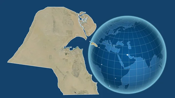 Кувейт Глобус Формі Країни Проти Збільшеної Карти Контуром Ізольованим Синьому — стокове фото