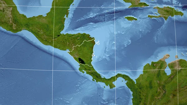 尼加拉瓜 邻里关系 遥远的远景与国家的轮廓 卫星图像 — 图库照片