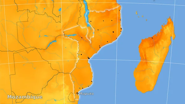 Mosambik Gebiet Auf Der Jährlichen Temperaturkarte Der Stereographischen Projektion Hauptzusammensetzung — Stockfoto