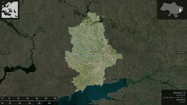 Donets Región Ucrania Imágenes Satélite Forma Presentada Contra Área País — Foto de Stock