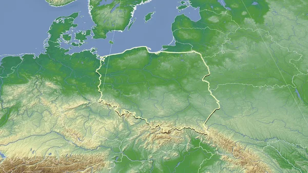 Polônia Seu Bairro Perspectiva Oblíqua Distante Forma Delineada Cor Mapa — Fotografia de Stock